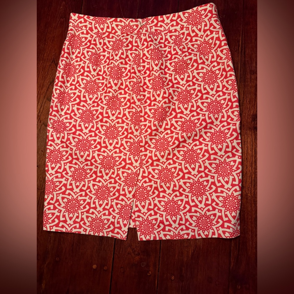 J Crew Basketweave pencil skirt CORAL LINEN Skirt Lined Back Slit Size 4 - Picture 7 of 14